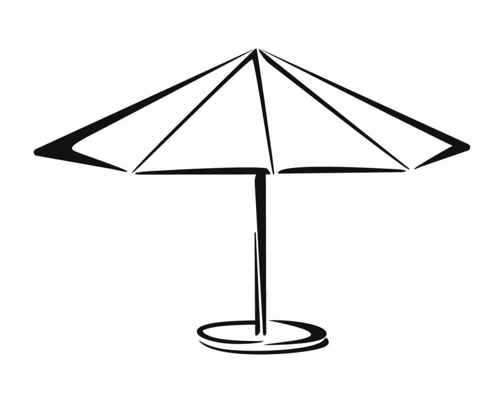 Czarna, minimalistyczna ikona graficzna przedstawiająca Parasol okrągły Classic z centralną nogą na białym tle.